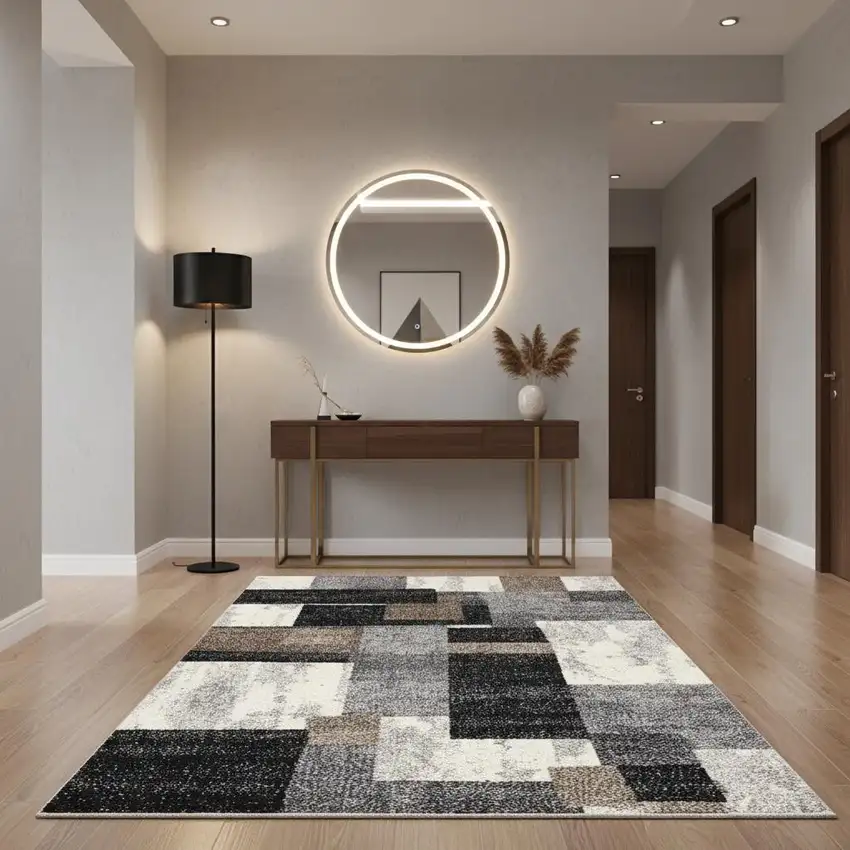 Gray Black and Brown Abstract Geometric Area Rug Photo 1