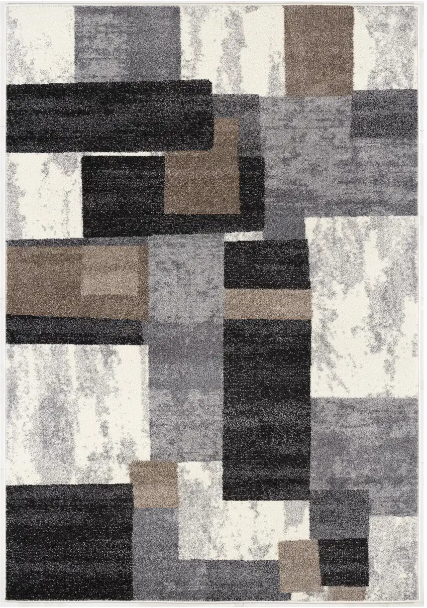 Gray Black and Brown Abstract Geometric Area Rug Photo 2