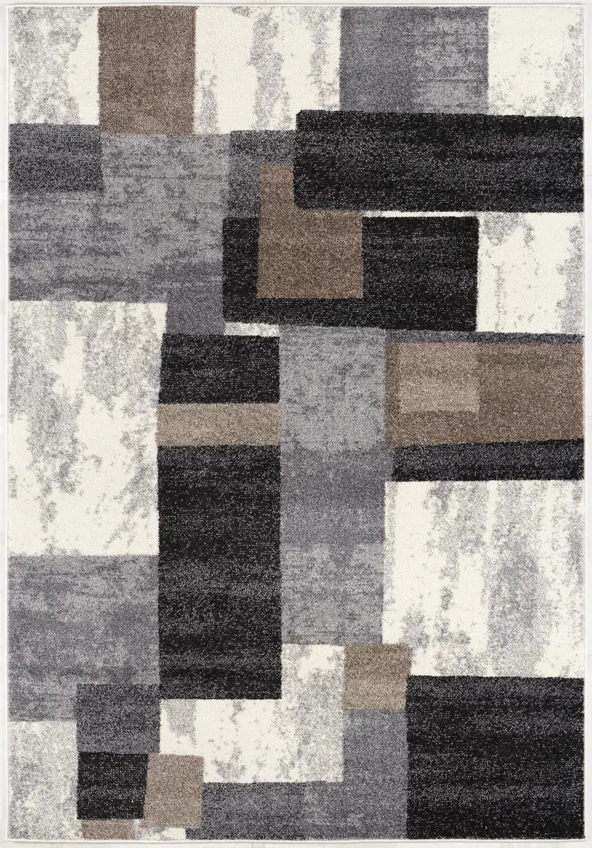 Gray Black and Brown Abstract Geometric Area Rug Photo 4
