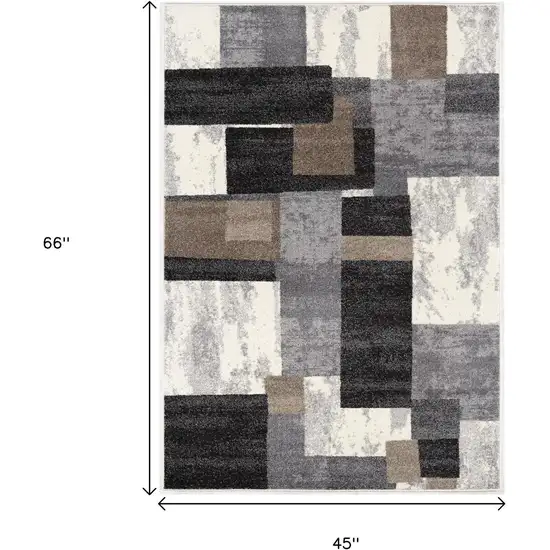 Gray Black and Brown Abstract Geometric Area Rug Photo 3