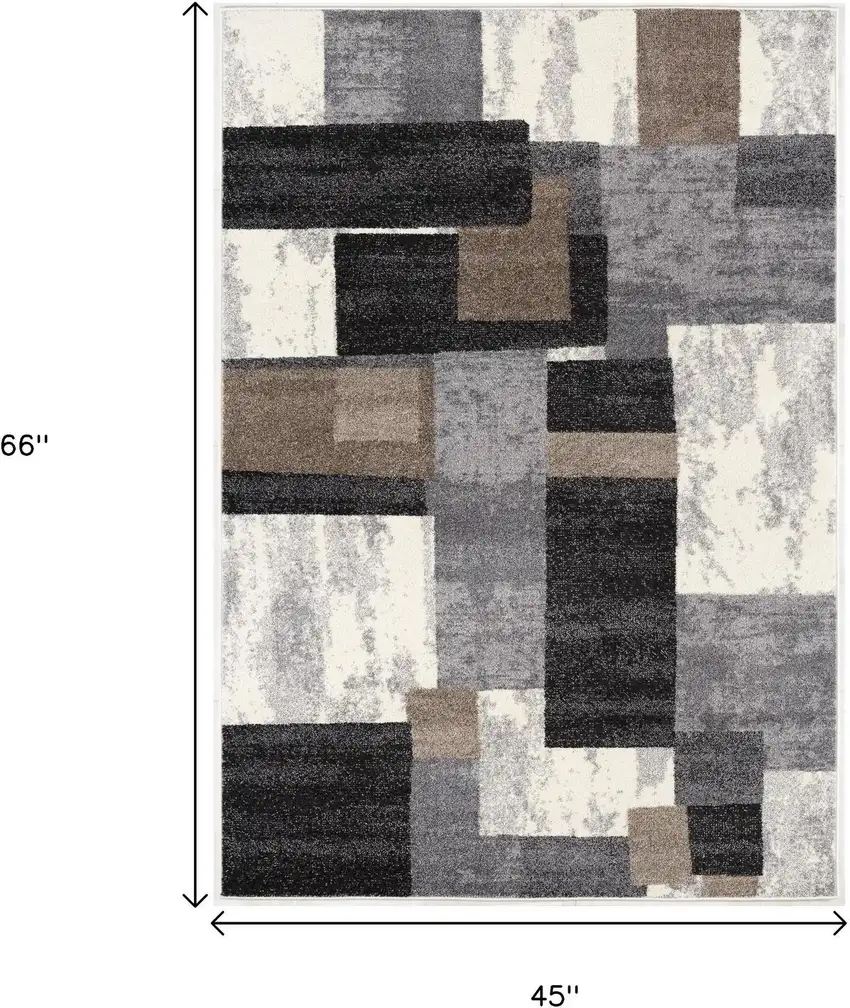Gray Black and Brown Abstract Geometric Area Rug Photo 3
