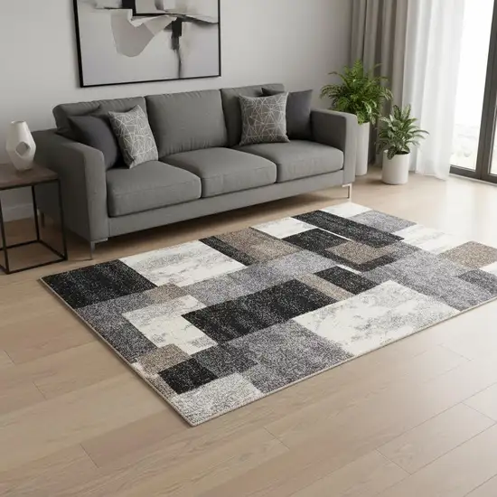 Gray Black and Brown Abstract Geometric Area Rug Photo 2