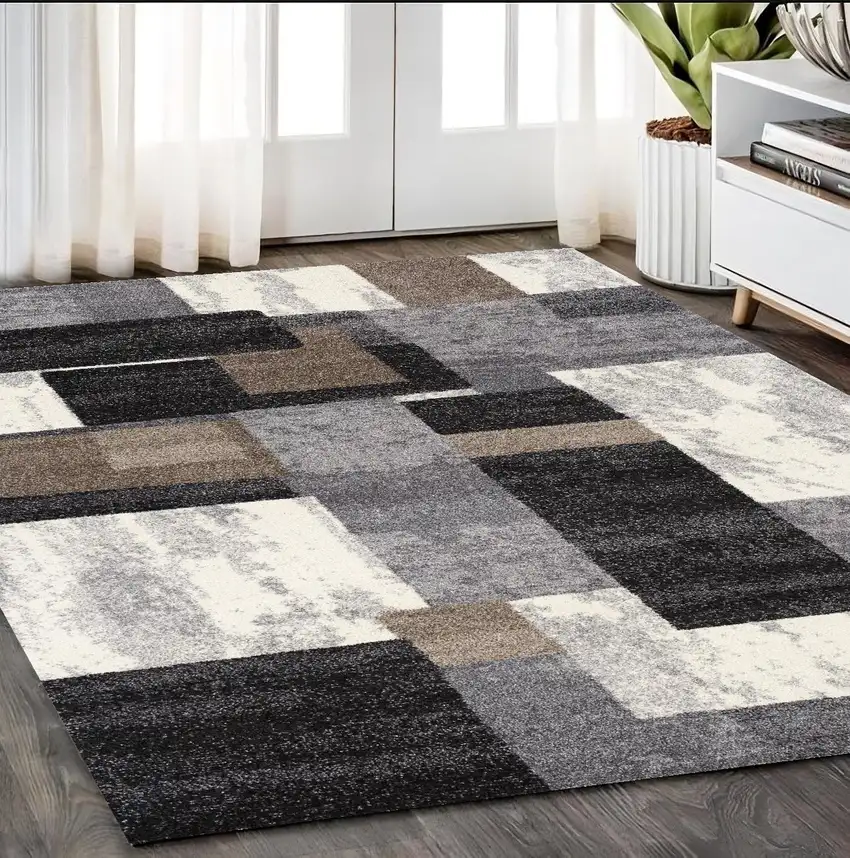 Gray Black and Brown Abstract Geometric Area Rug Photo 1