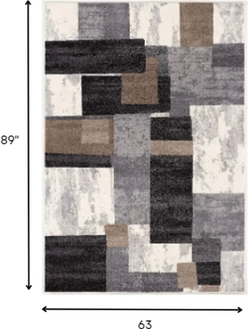 Brown Distressed Geometric Area Rug Photo 1