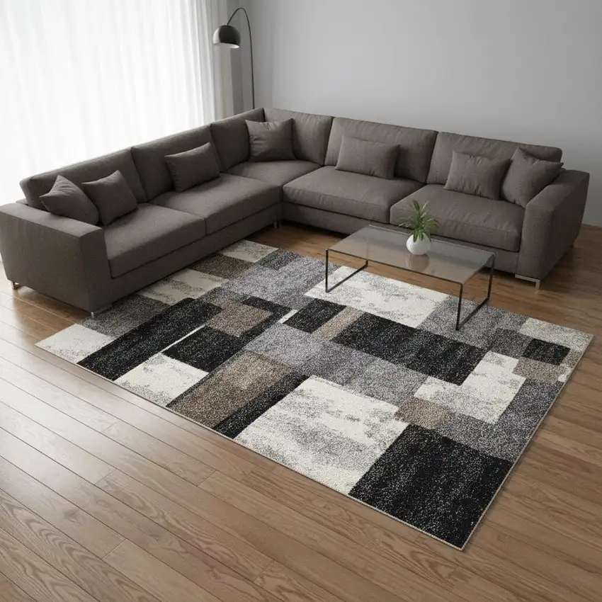 Gray Black and Brown Abstract Geometric Area Rug Photo 3