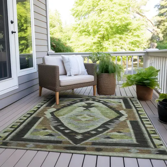 Brown Fern Green And Gray Tribal Washable Indoor Outdoor Area Rug Photo 8