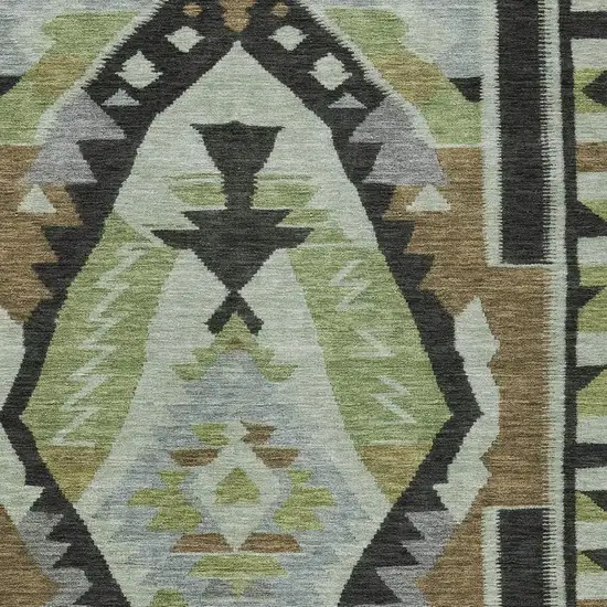 Brown Fern Green And Gray Tribal Washable Indoor Outdoor Area Rug Photo 3