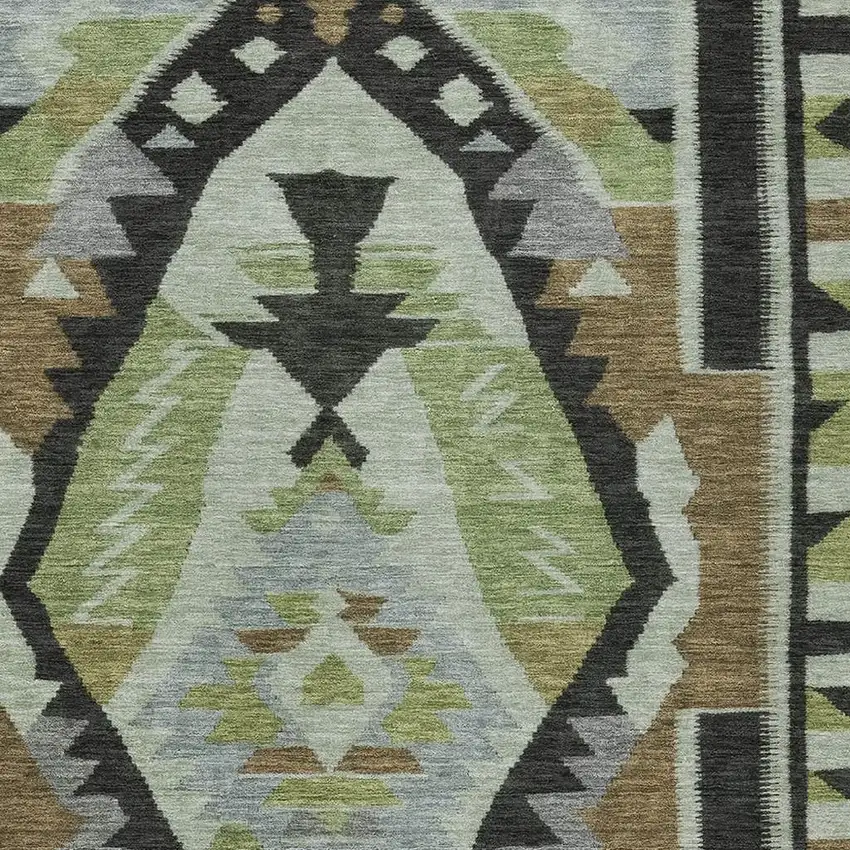 Brown Fern Green And Gray Tribal Washable Indoor Outdoor Area Rug Photo 3