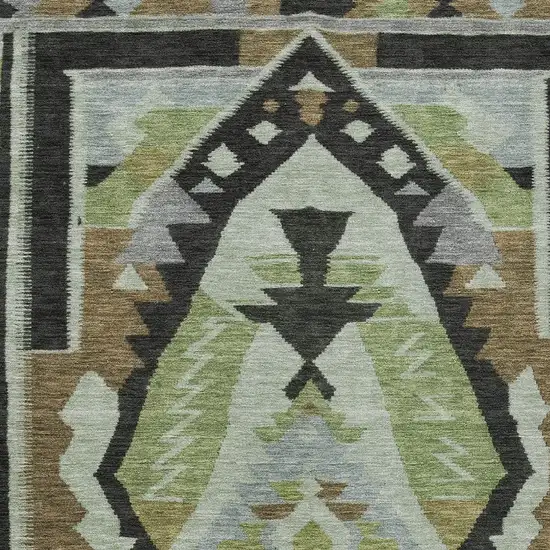 Brown Fern Green And Gray Tribal Washable Indoor Outdoor Area Rug Photo 9