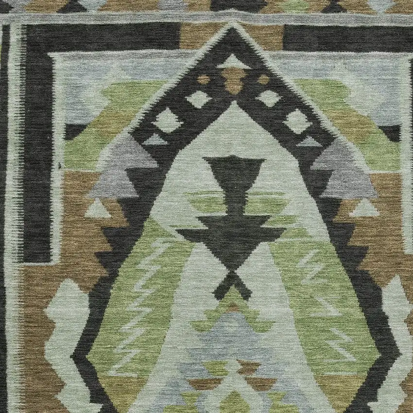 Brown Fern Green And Gray Tribal Washable Indoor Outdoor Area Rug Photo 9