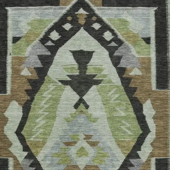 Brown Fern Green And Gray Tribal Washable Indoor Outdoor Area Rug Photo 3