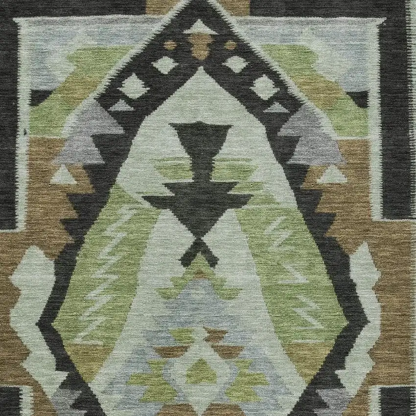 Brown Fern Green And Gray Tribal Washable Indoor Outdoor Area Rug Photo 3