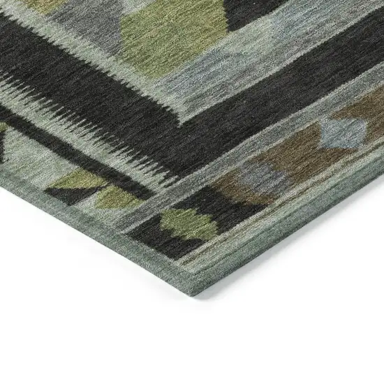 Brown Fern Green And Gray Tribal Washable Indoor Outdoor Area Rug Photo 9