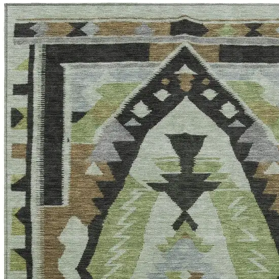 Brown Fern Green And Gray Tribal Washable Indoor Outdoor Area Rug Photo 4