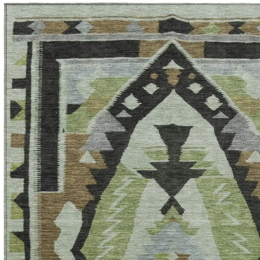Brown Fern Green And Gray Tribal Washable Indoor Outdoor Area Rug Photo 4
