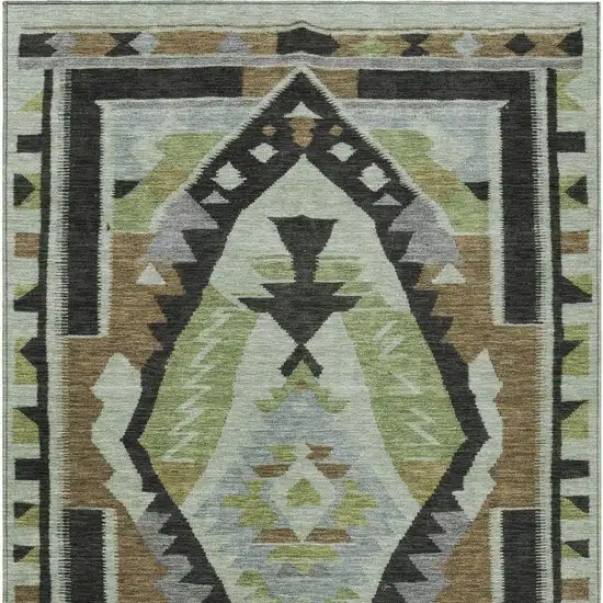 Brown Fern Green And Gray Tribal Washable Indoor Outdoor Area Rug Photo 3
