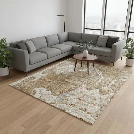 Brown Floral Distressed Area Rug Photo 1