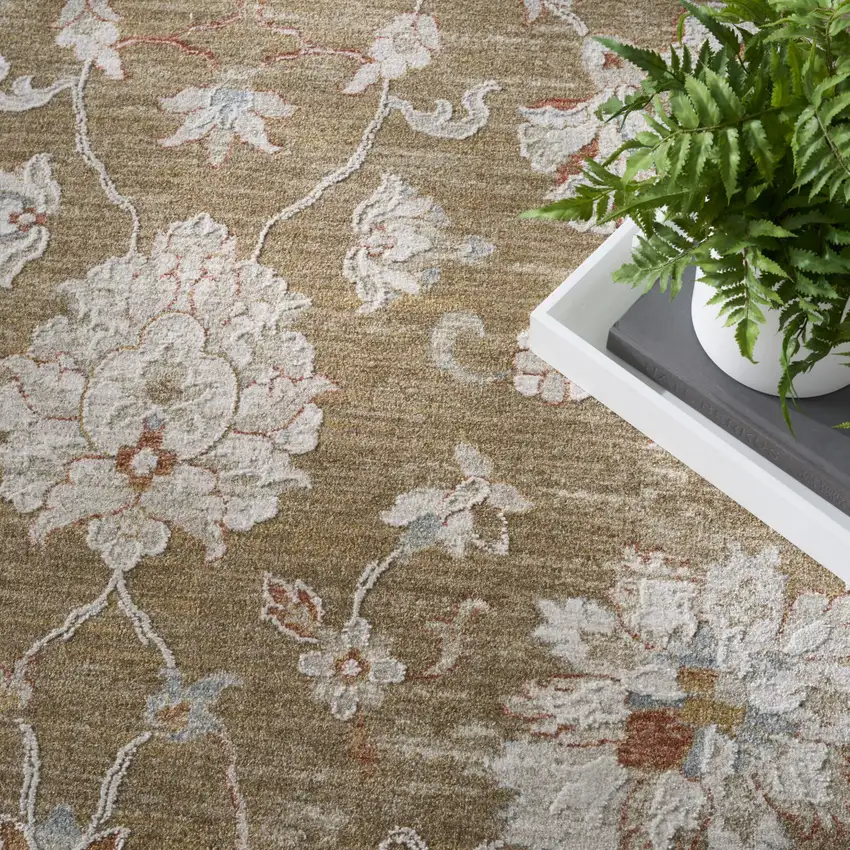 Brown Floral Distressed Area Rug Photo 8