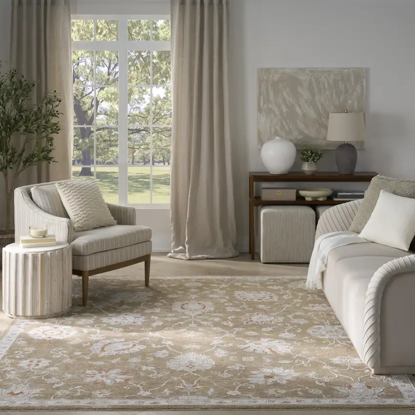Brown Floral Distressed Area Rug Photo 5