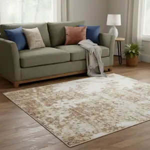Photo of Brown Floral Distressed Area Rug
