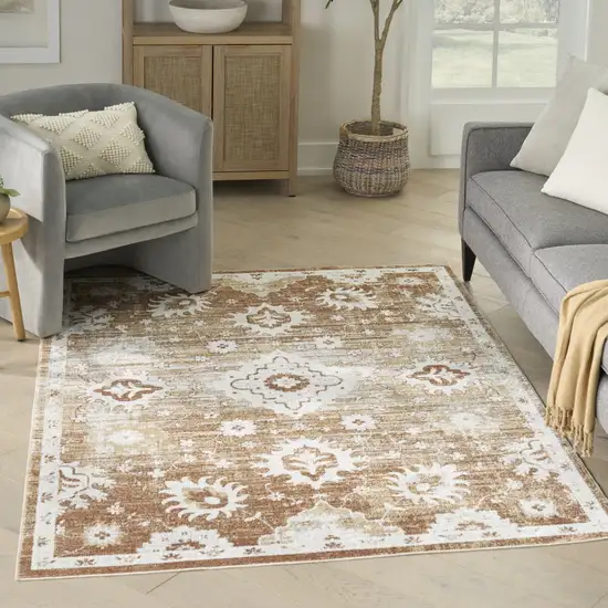 Brown Floral Distressed Area Rug Photo 4