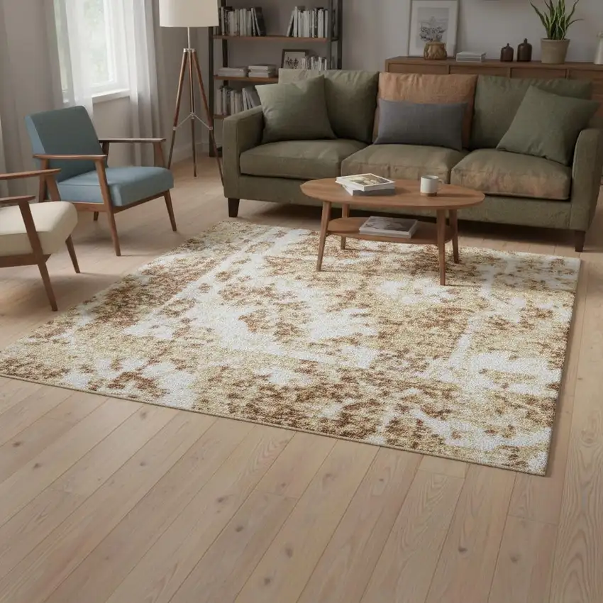 Brown Floral Distressed Area Rug Photo 1