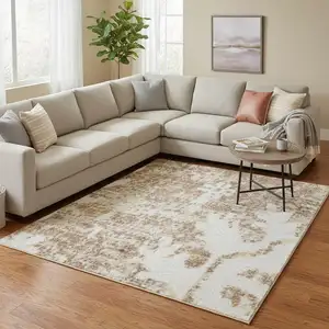 Photo of Brown Floral Distressed Area Rug