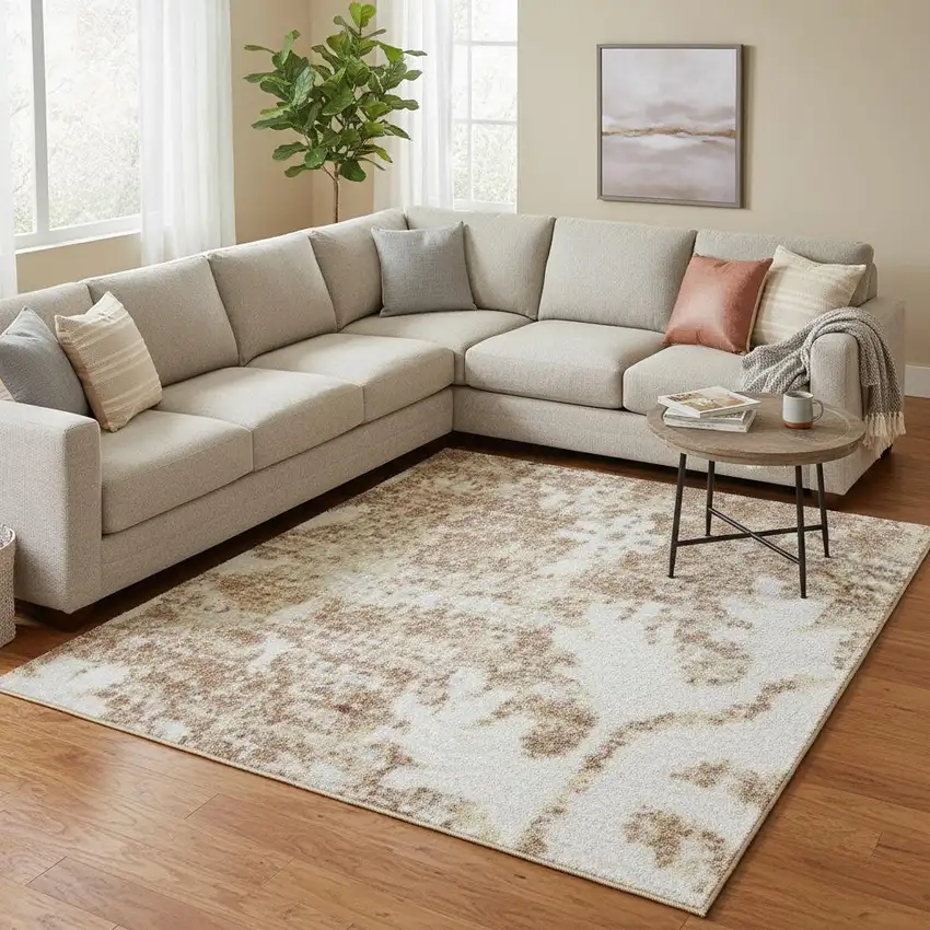 Brown Floral Distressed Area Rug Photo 1