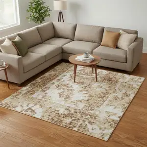 Photo of Brown Floral Distressed Area Rug