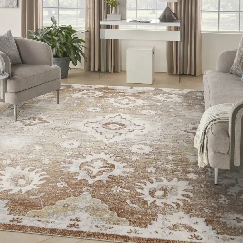 Brown Floral Distressed Area Rug Photo 5