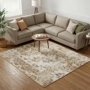Photo of Brown Floral Distressed Area Rug