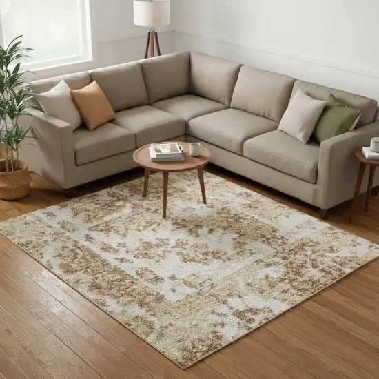 Brown Floral Distressed Area Rug Photo 1