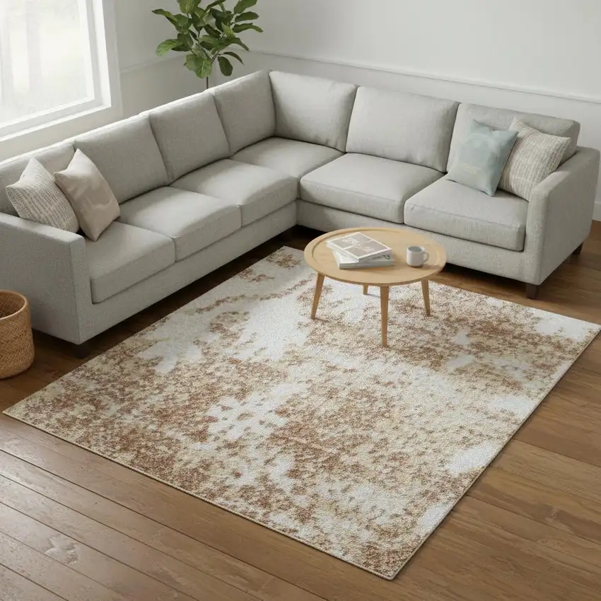 Brown Floral Distressed Area Rug Photo 1