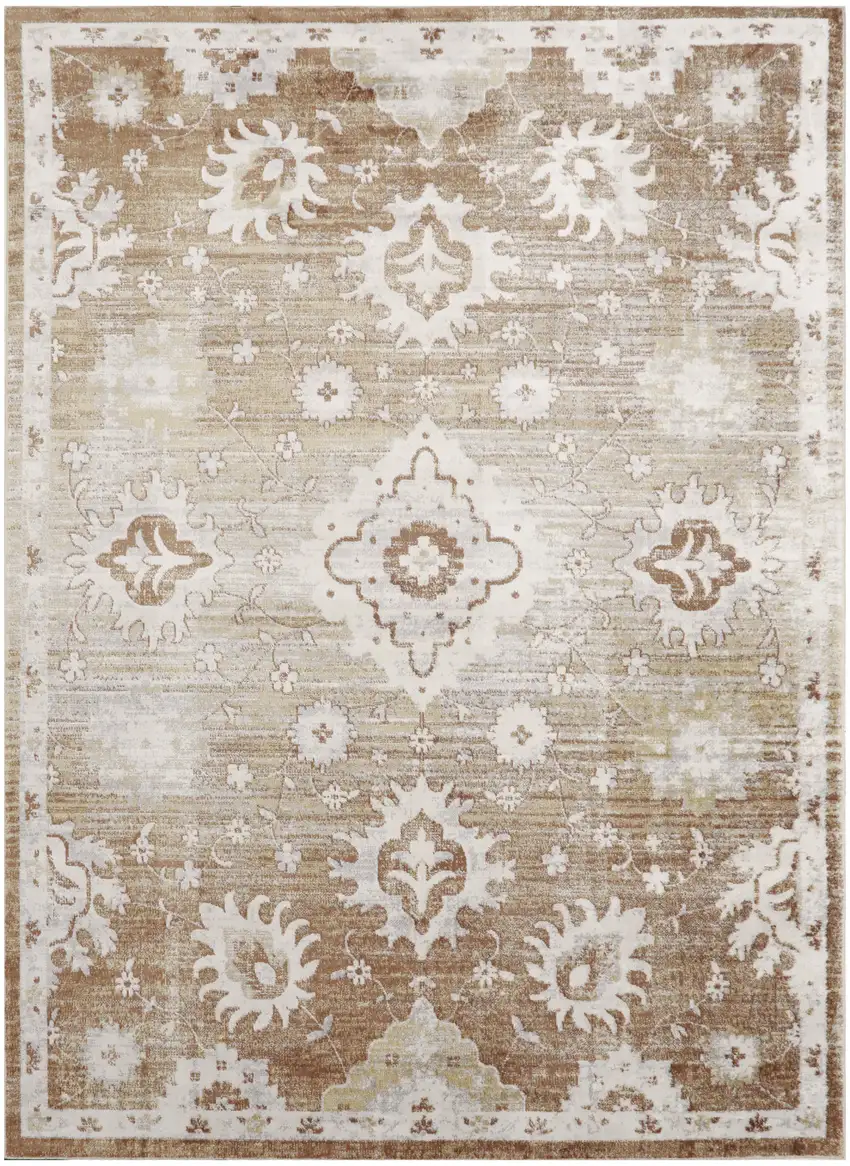Brown Floral Distressed Area Rug Photo 6