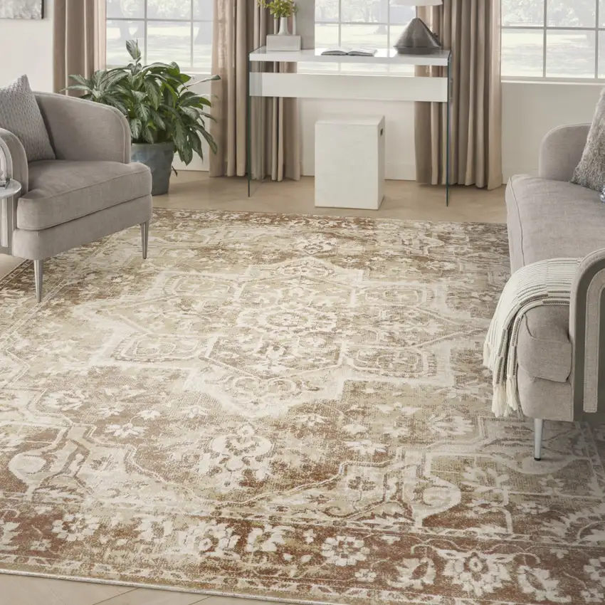 Brown Floral Distressed Area Rug Photo 5