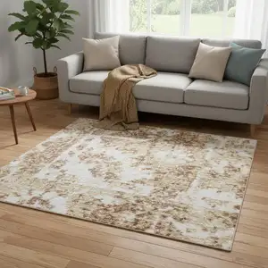 Photo of Brown Floral Distressed Area Rug