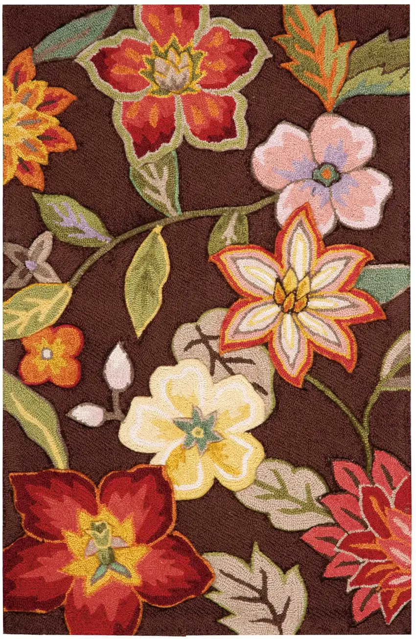 Brown Floral Hand Hooked Handmade Area Rug Photo 1