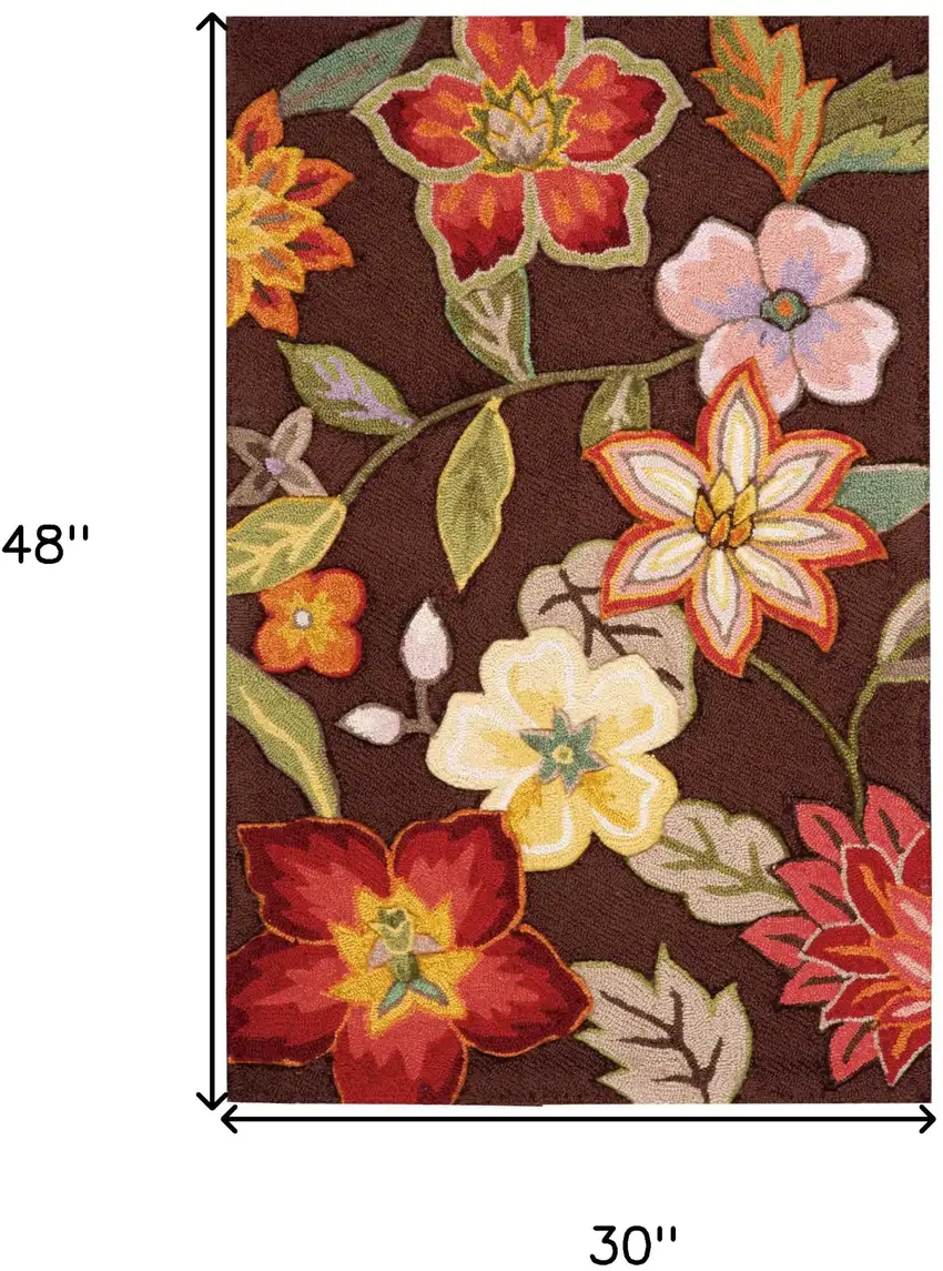 Brown Floral Hand Hooked Handmade Area Rug Photo 6