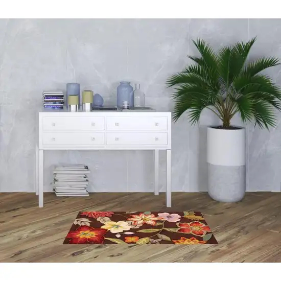 Brown Floral Hand Hooked Handmade Area Rug Photo 2