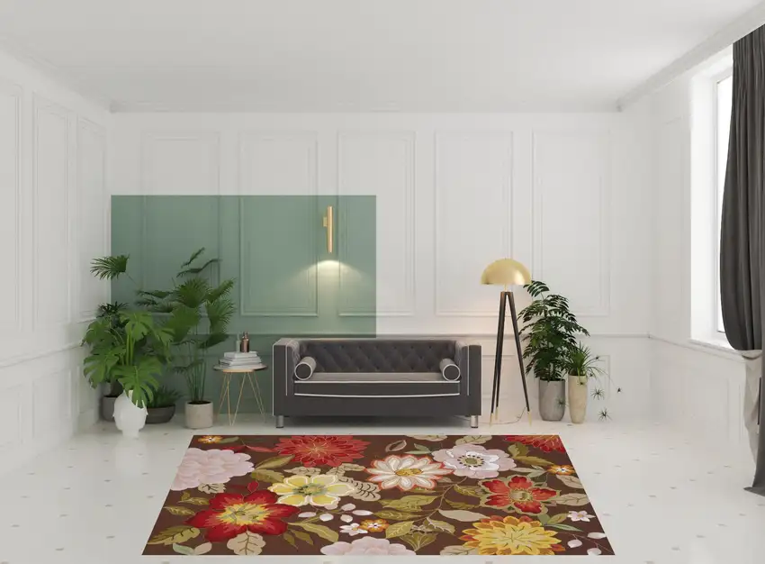 Brown Floral Hand Hooked Handmade Area Rug Photo 2