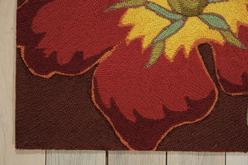 Brown Floral Hand Hooked Handmade Area Rug Photo 3