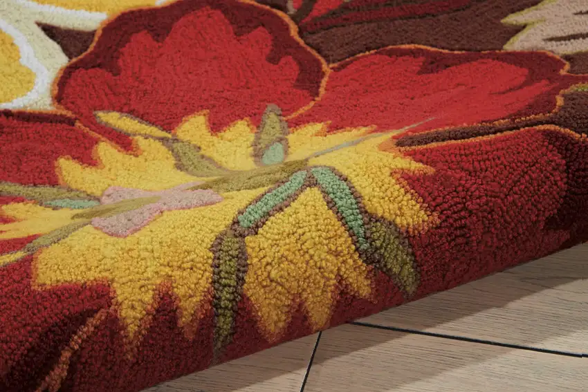 Brown Floral Hand Hooked Handmade Area Rug Photo 4