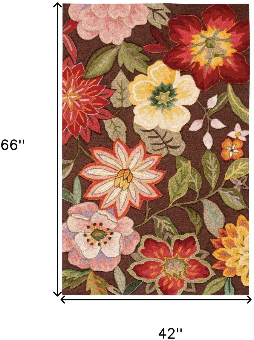Brown Floral Hand Hooked Handmade Area Rug Photo 6