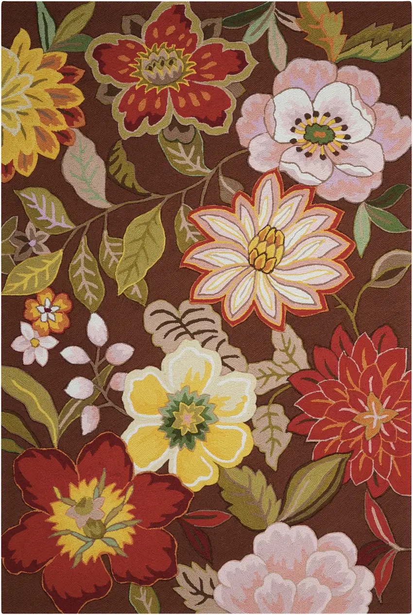Brown Floral Hand Hooked Handmade Area Rug Photo 1