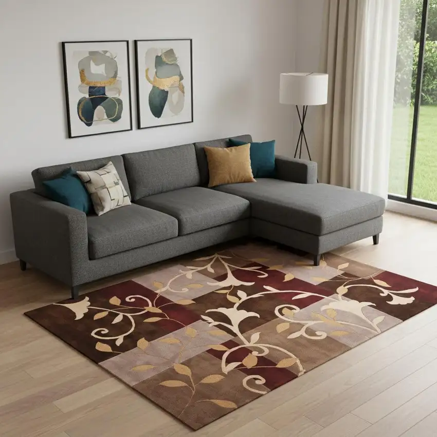 Brown Floral Handmade Area Rug Photo 1