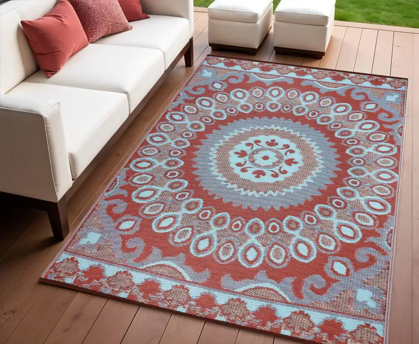 Brown Floral Indoor Outdoor Area Rug Photo 1
