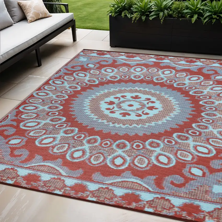 Brown Floral Indoor Outdoor Area Rug Photo 1