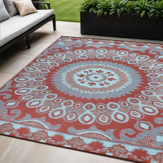 Brown Floral Indoor Outdoor Area Rug Photo 1