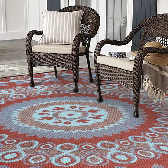 Brown Floral Machine Braided Distressed Area Rug With UV Protection Photo 6