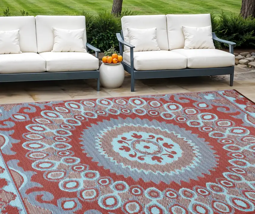 Brown Floral Machine Braided Distressed Area Rug With UV Protection Photo 1